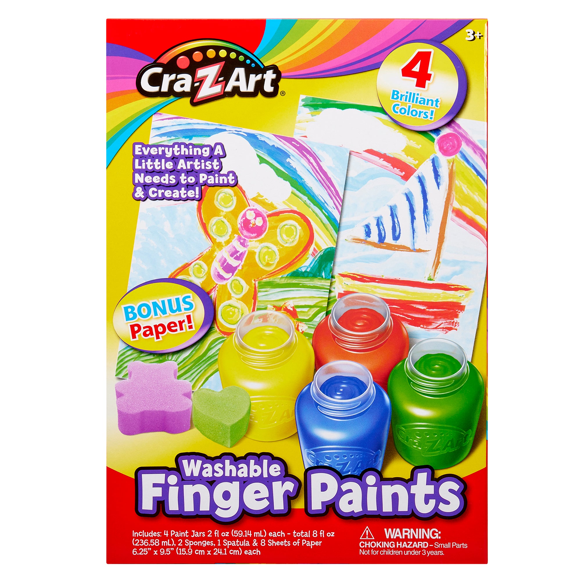 Cra-Z-Art Washable Finger Paint Set with Paper & Sponges, 4 Colors, No