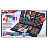A 250-piece Cra-Z-Art Creative Art Studio, 250 Piece mega art set! featuring various colored pencils, oil pastels, markers, paints, brushes, a palette, drawing pad, and carrying case.