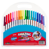 A plastic carrying case containing 83 pieces, labeled "Cra-Z-Art Amazing Art Case 83 pieces" by Cra-Z-Art. The packaging highlights washable markers and includes an image of a child drawing.