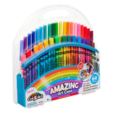 The Cra-Z-Art Amazing Art Case 83 pieces contains 64 pieces including crayons, super tip markers, and broadline markers. The packaging features a rainbow design and is suitable for ages 3+.