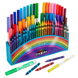 A colorful Cra-Z-Art Amazing Art Case 83 pieces organized in a standing case with a rainbow design. Several crayons and markers are scattered in front.