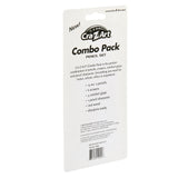 Back of 14ct Yellow No.2 Pencil Pack: Stylish & Functional with Grips, Eraser Caps, Sharpener - School & Home Essential! packaging, stating it includes 10 pencils, 6 erasers, 4 comfort grips, 1 sharpener, and is suitable for multiple settings.