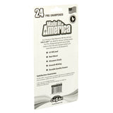 Back packaging of a 24 pack of Made in America No. 2 Pencils resharpened 24 Count, describing features like real wood, smooth writing, durable erasers, and a satisfaction guarantee.
