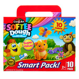 A box of Softee Dough Box 10 Count modeling compound featuring colorful illustrations of characters and the text "10 Colors!" and "Super Value!" on the packaging.