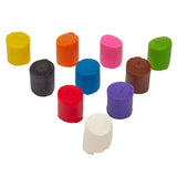 Ten colorful cylindrical Softee Dough Box 10 Count arranged in a V-shape pattern, featuring shades of yellow, orange, pink, purple, green, black, blue, red, brown, and white.