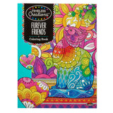 Coloring book titled "Timeless Creations Furever Friends Creative Coloring Book: 64 Pages of Relaxation and Intricate Designs!" featuring an intricate, colorful drawing of a cat on the cover.