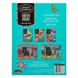 Back cover of a Timeless Creations Furever Friends Creative Coloring Book: 64 Pages of Relaxation and Intricate Designs! by Cra-Z-Art, showing illustrations of other coloring book covers, and detailing 64 perforated pages and premium one-sided paper.