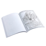 Timeless Creations Furever Friends Creative Coloring Book: 64 Pages of Relaxation and Intricate Designs! open to a page featuring an intricate black and white drawing of a dog's face.