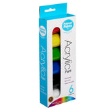 A box of Palmer Paint Acrylic Primary 6 count .75oz Jars: Vibrant Colors for Precision Painting and Versatile Creativity! The packaging indicates the paint is permanent, non-toxic, and water-reducible.