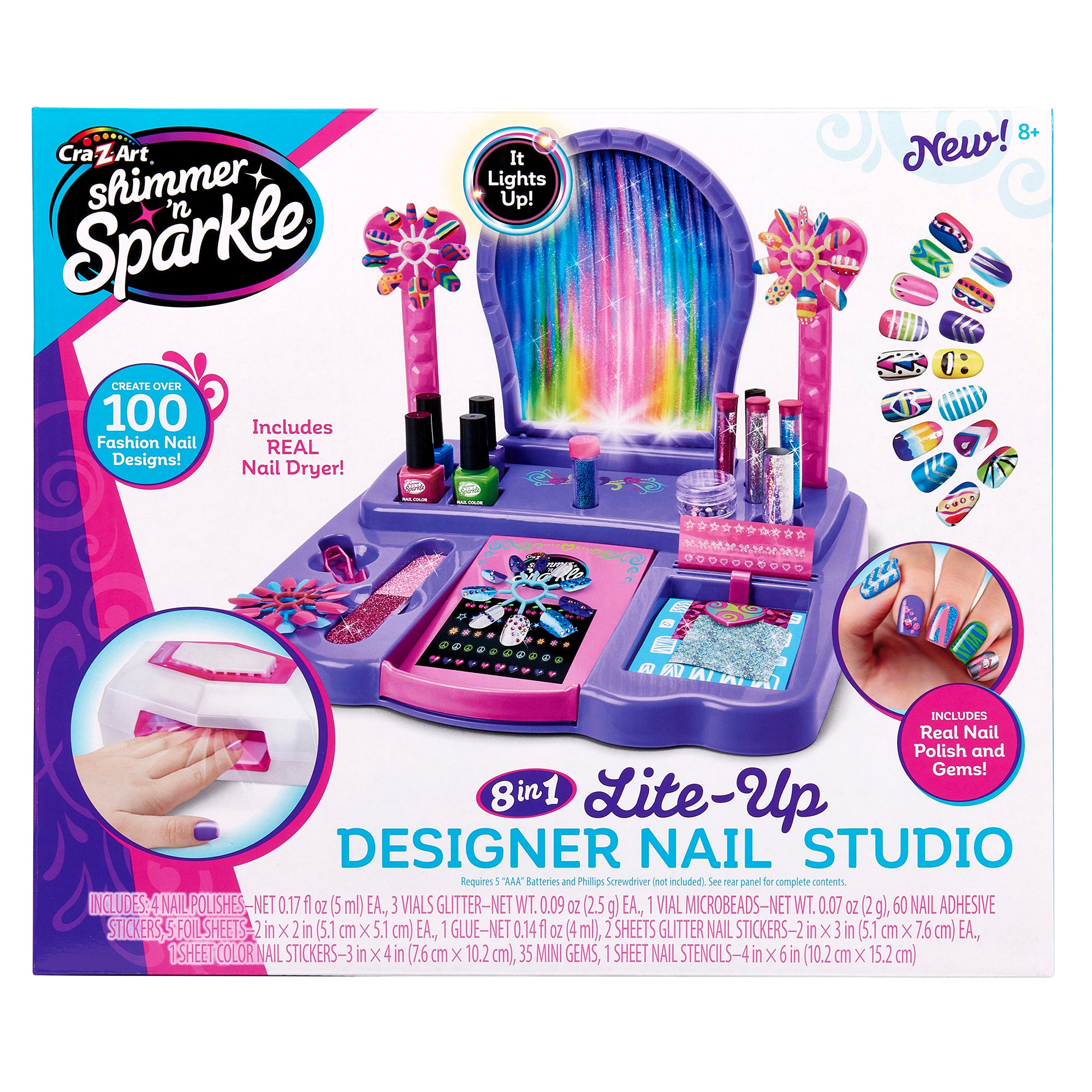 Shimmer 'n Sparkle 8 In 1 Lite-up Designer Nail Studio 8+ – Cra-Z-Art