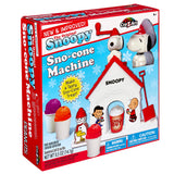 Box of "Snoopy Snow Cone Maker" featuring a Snoopy-themed snow cone making house, colorful snow cones, and Snoopy and Charlie Brown characters on the packaging.
