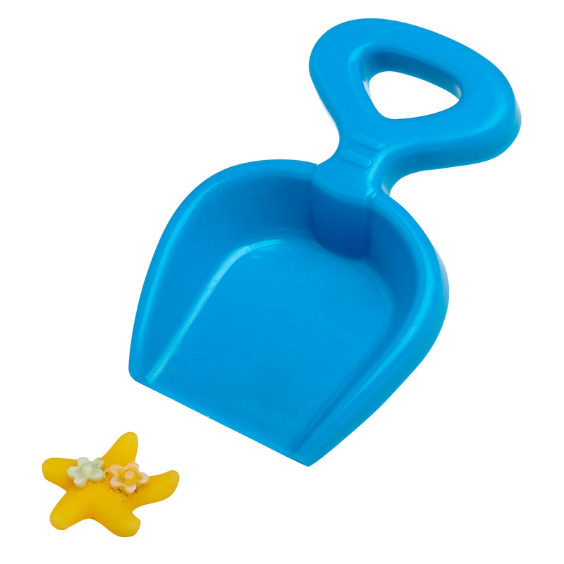 A Cra-Z Sand Blue Blast 3lb Bag is photographed against a white background, with a small yellow starfish-shaped object decorated with flowers placed next to it.