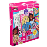 Box of Barbie Crayon By Number featuring Barbie-themed coloring posters and 16 crayons. The box shows three coloring posters with illustrations of four female characters.