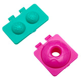 Softee Dough Donut Shop Medium box, containing two mold containers, one teal with two circular shapes and one pink with a donut shape.