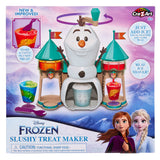 A Disney Frozen 2 Slushy Treat Maker by Cra-Z-Art featuring Olaf in the center. Comes with two colored drink shavers; packages of popsicles visible in the upper left corner.