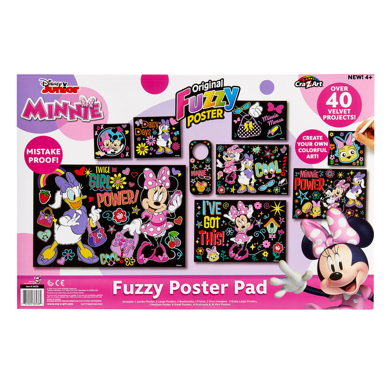 A colorful Disney Minnie Fuzzy Poster Jumbo Pad featuring over 40 velvet projects. The kit includes posters with various Minnie Mouse designs and phrases like "Power!" and "I've got this!.
