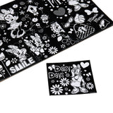 Disney Minnie Fuzzy Poster Jumbo Pad featuring various cartoon characters, flowers, and text such as "Smile," "Daisy Days," and "Minnie Mouse.