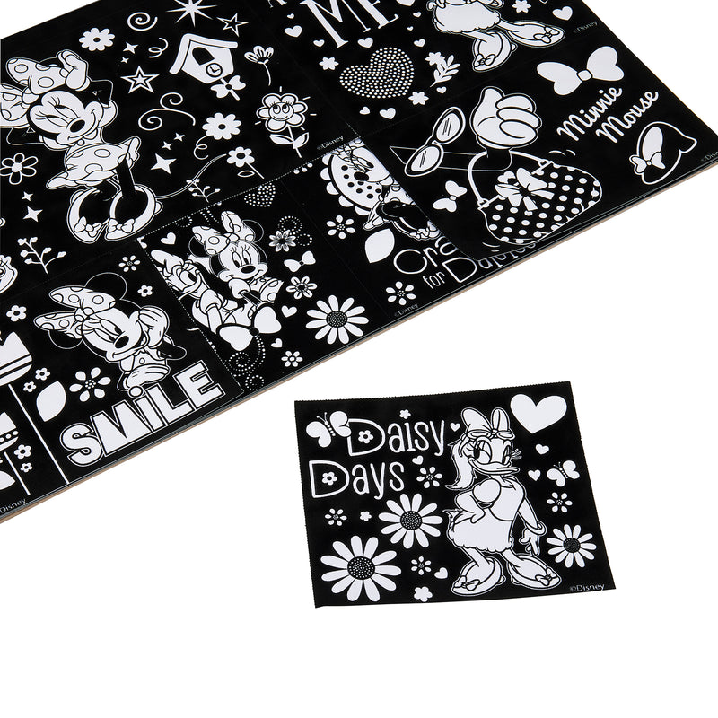 Disney Minnie Fuzzy Poster Jumbo Pad featuring various cartoon characters, flowers, and text such as "Smile," "Daisy Days," and "Minnie Mouse.
