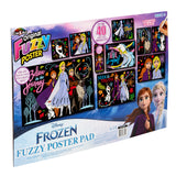 Disney Frozen 2 Fuzzy Poster Jumbo Pad featuring characters from the movie, with over 40 velvet art projects and the slogan "Create Your Own Fuzzy Masterpiece." Includes Elsa, Anna, and other characters.