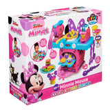 Box for Disney Minnie Softee Dough Color Change Kitchen, featuring a child playing with the set and various kitchen accessories. Suitable for ages 3 and up.