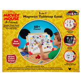 Box for Disney Junior Mickey & Friend: 3 in 1 Magnetic Tabletop Easel, features 60+ pieces including chalkboard, magnetic board, and accessories.