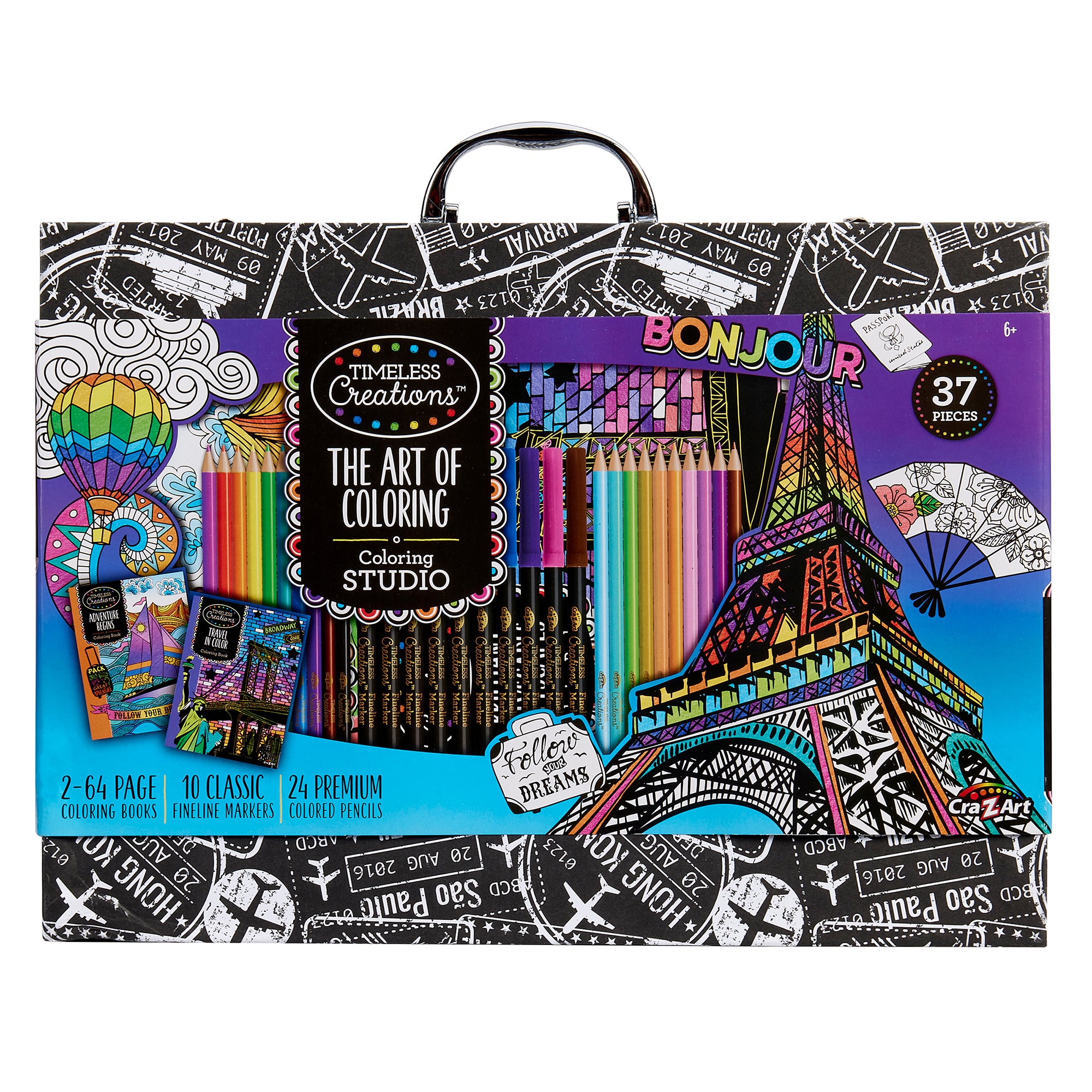 Timeless Creations Coloring Case, 37 Piece Set, Coloring Books
