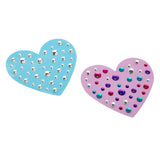 Two Shimmer 'n Sparkle Shimmering Metallic Hair Art, one blue and one pink, adorned with variously sized and colored shiny gemstones.
