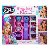 Sure, here is the revised sentence:

Toy packaging for the Shimmer 'n Sparkle Braid & Wrap Hair Designer. The box shows hair styling tools and accessories, with images of a girl using the products.