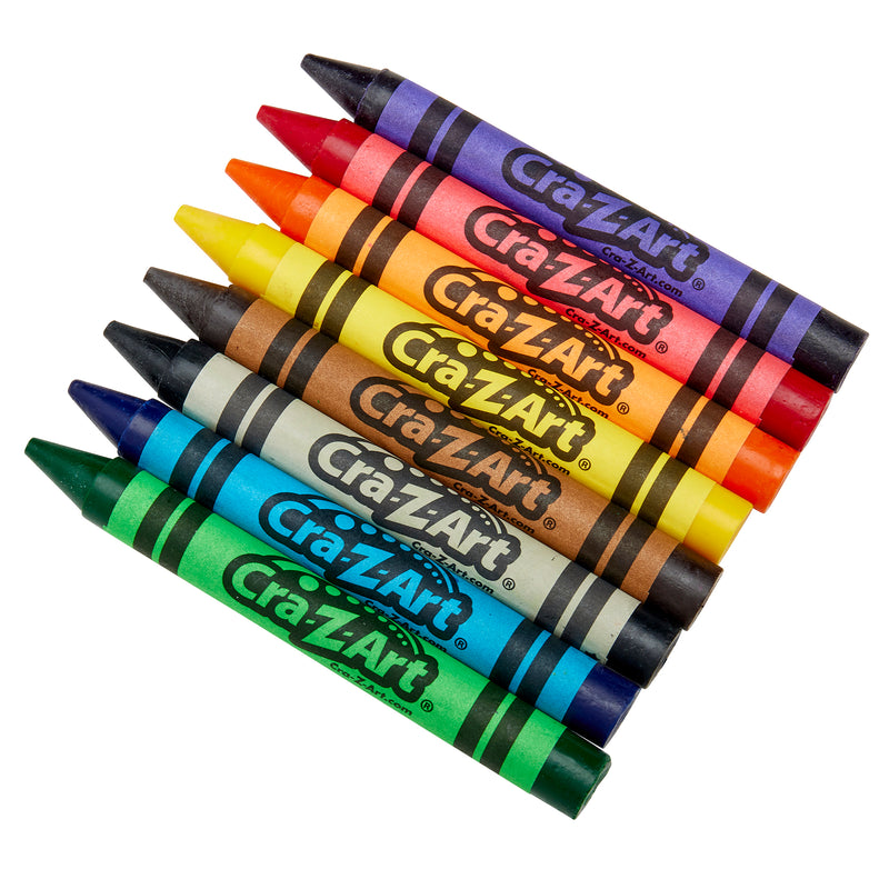 A set of ten colorful Cra-Z-Art Jumbo Crayon 8 color 200 Count crayons arranged in a stack.