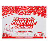 Image of a Cra-Z-Art Washable Markers 10 Color Fine 200 Count. The box displays "200 markers in 8 assorted colors" with illustrations of markers and a red swirly pattern on a white background.