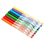 A set of ten Cra-Z-Art Washable Markers 10 Color Fine 200 Count arranged in a row, featuring a variety of colors including yellow, red, blue, green, and black, among others, with white caps and coordinated color names on each marker.