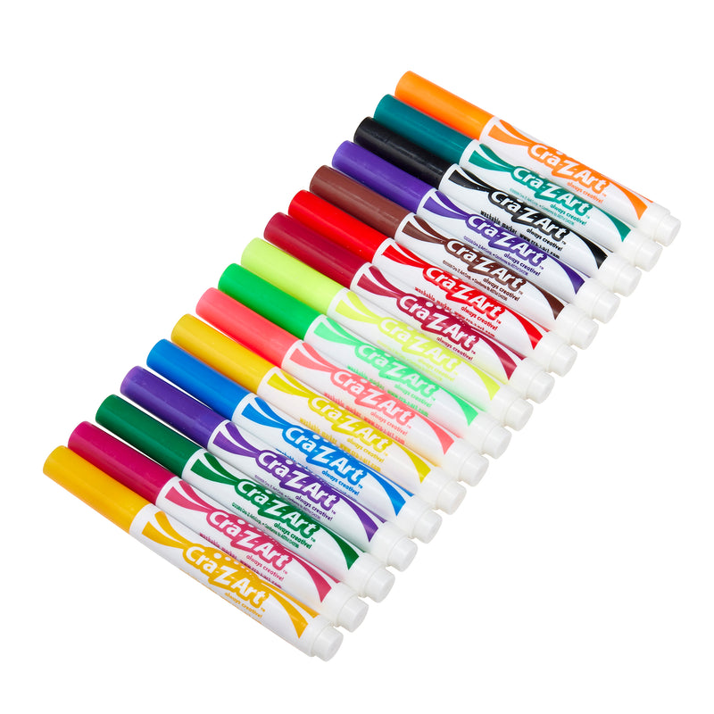 A set of 24 colorful markers arranged in three rows, each marker labeled "Cra-Z-Art Washable Markers Broadline 16 color 256 Count.