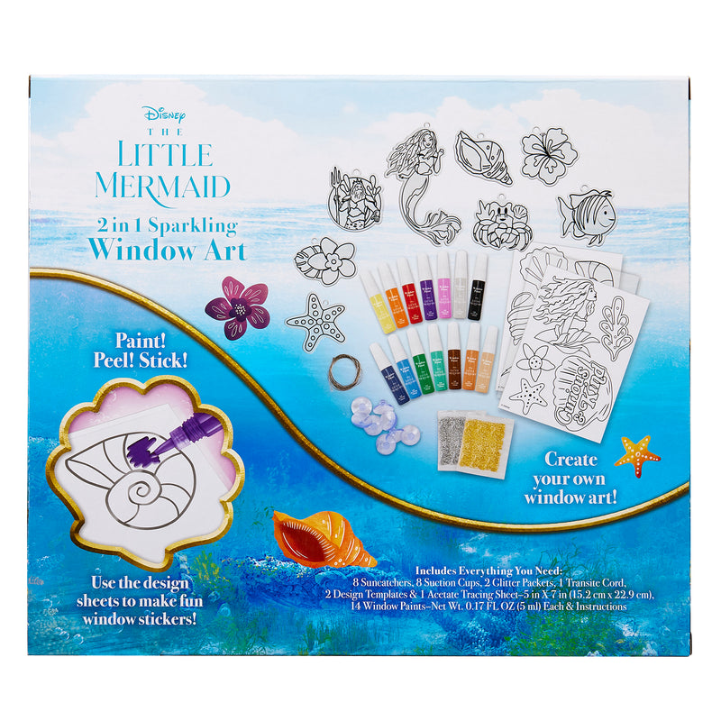 Box labeled "The Little Mermaid 2 in 1 Window Set". Includes paint, art sheets, and instructions for creating window art pieces.