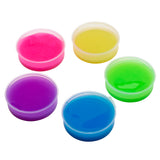 Five Cra-Z-Slimy Glow Slimy Jars filled with colorful slime in pink, yellow, green, blue, and purple.