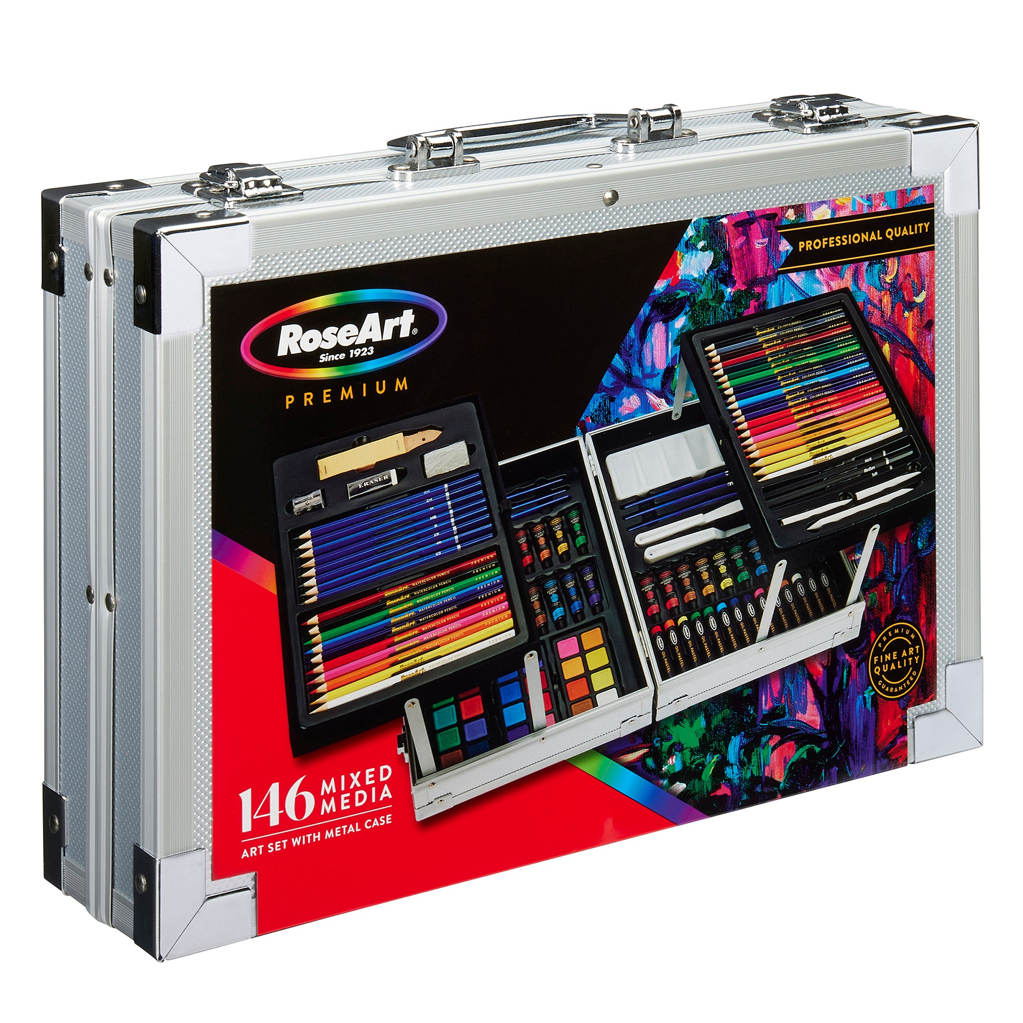 RoseArt Premium 146-Piece Fold-Out Artist Set with Metal Case