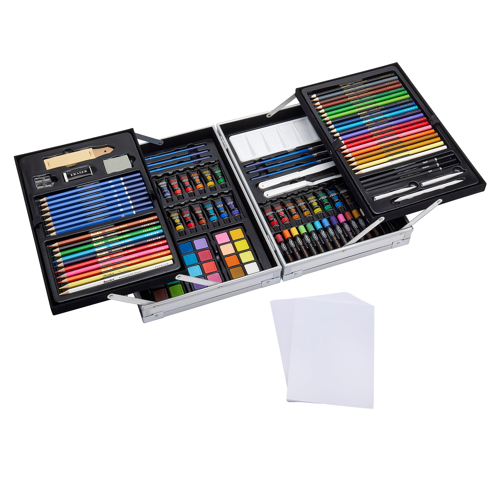 RoseArt Premium 146-Piece Fold-Out Artist Set with Metal Case