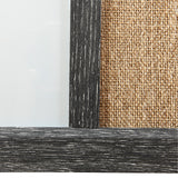 Close-up of a Board Dudes Combo Board Distressed Wood 17x23 INCH with a glass panel on the left and a burlap insert on the right, showcasing the texture and finish of the materials.
