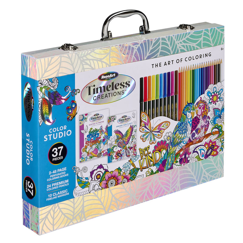 Estuche para colorear Timeless Creations, juego de 37 piezas, libros para colorear con marcadores y lápices de colores