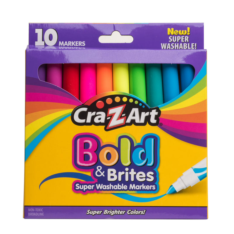 Cra-Z-Art Bold & Brites Super Washable Broad Line Markers, 10 Colors, 2 Pack (20 Markers)