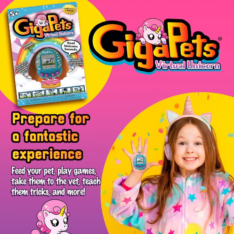 Giga Pets Unicorn Interactive Virtual Pet Keychain Toy, Ages 5+