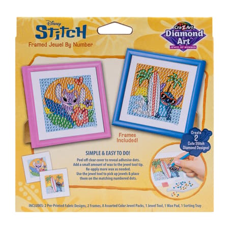 Cra-Z-Art Disney Stitch Diamond Art Jewel By Number Kit, 2 Framed Designs, Ages 8+