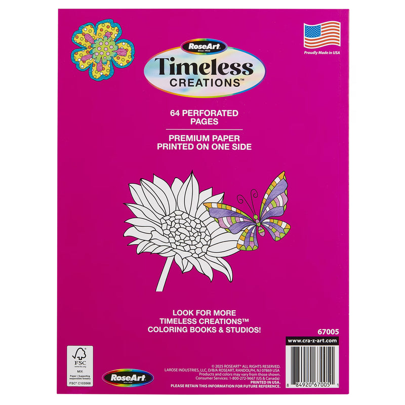 Cra-Z-Art Timeless Creations Fabulous Florals Adult Coloring Book, 64 Floral Designs