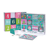 The ROSEART 12 Days of Christmas Advent Calendar includes 12 festive drawers, each with a 100-piece holiday-themed jigsaw puzzle and colorful designs on both the box and puzzles.