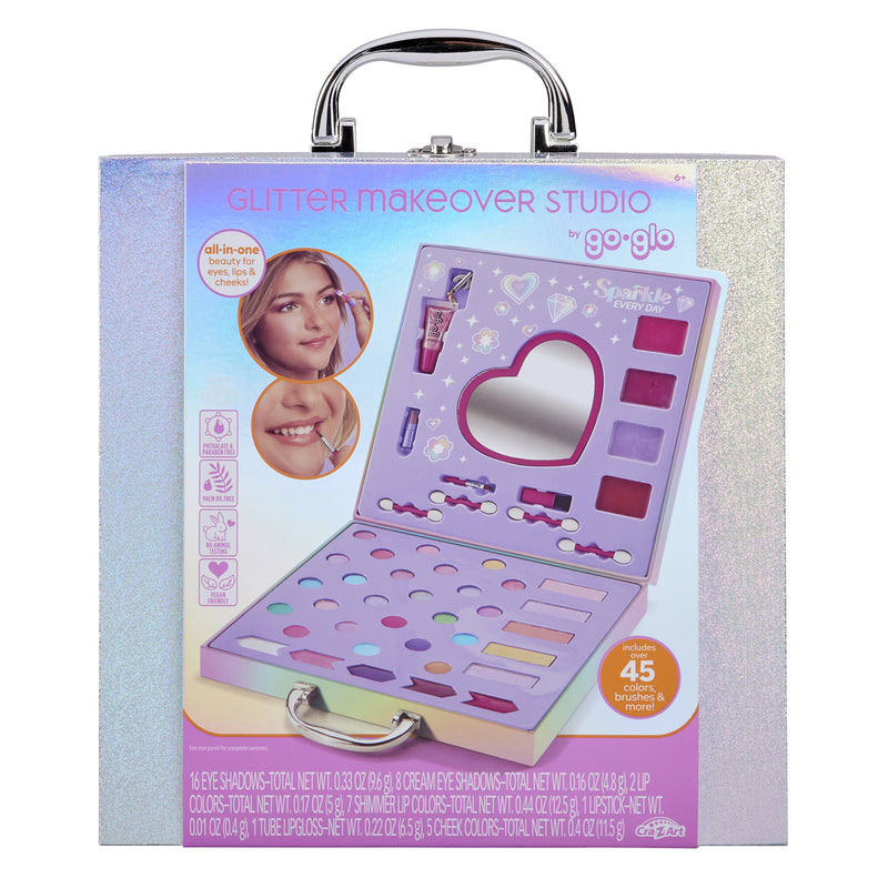 Go Glo Glitter Makeover Studio Kids Makeup Set, 45+ Colors with Carrying Case, Ages 6+