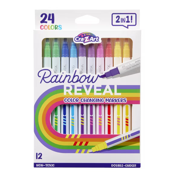 Cra-Z-Art Rainbow Reveal Color Changing Markers, 12 Double-Ended Markers, 24 Colors