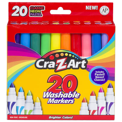 Cra-Z-Art Super Washable Broad Line Markers, 20 Colors, Ages 3+