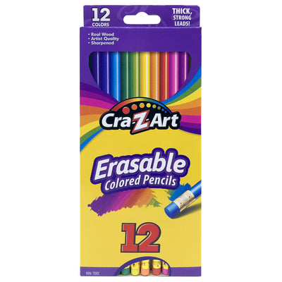 Cra-Z-Art Erasable Colored Pencils with Erasers, 12 Colors, Pre-Sharpened, Ages 3+  Short Description