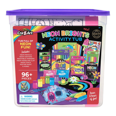 Cra-Z-Art Neon Brights Activity Tub Kids Art Set, 96+ Pieces, Ages 4+