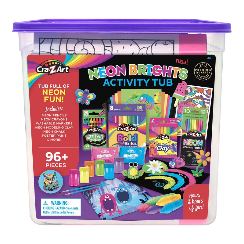 Cra-Z-Art Neon Brights Activity Tub Kids Art Set, 96+ Pieces, Ages 4+