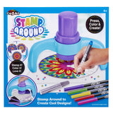 Cra-Z-Art Stamp Around Mandala Stamp & Color Art Kit for kids ages 6 and up, featuring a mandala stamper, colorful markers, and glitter glue for creating and decorating symmetrical mandala art.